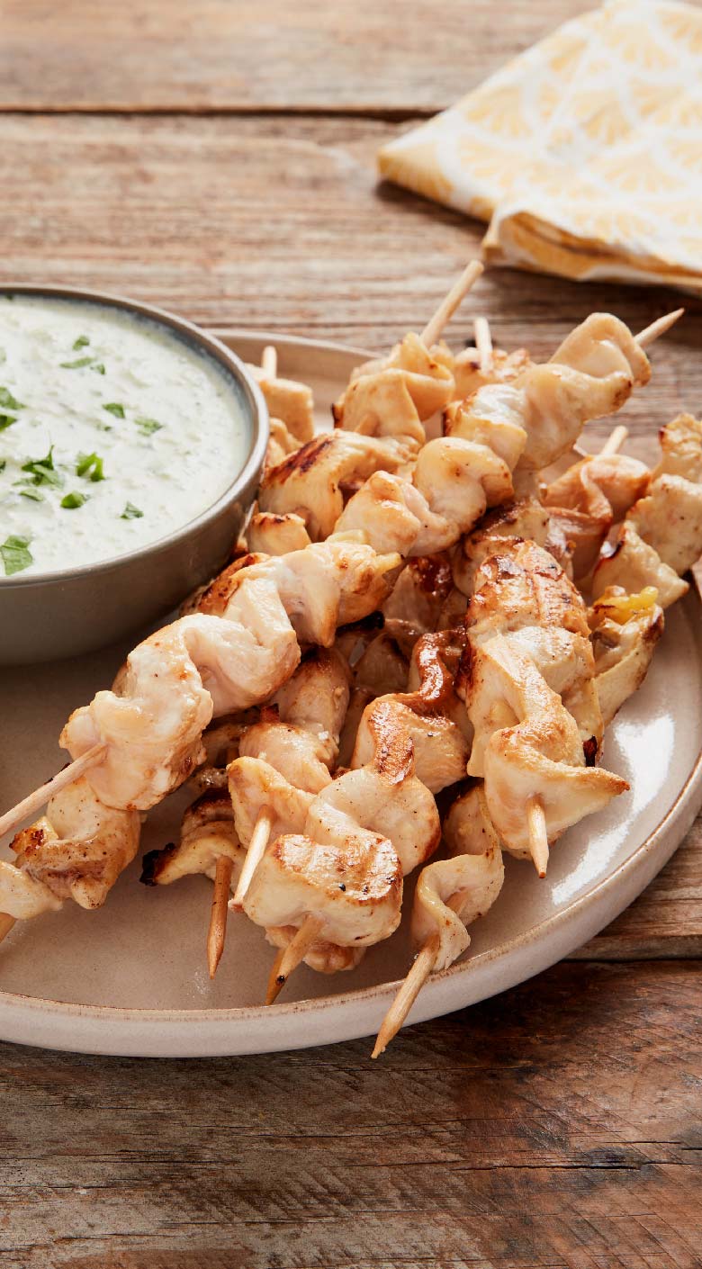 Receita de Espetadas de Frango com Tzatziki