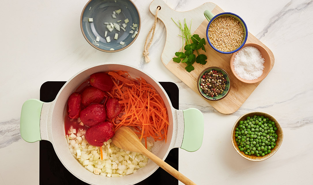 Mistura de ingredientes para arroz integral arco-íris