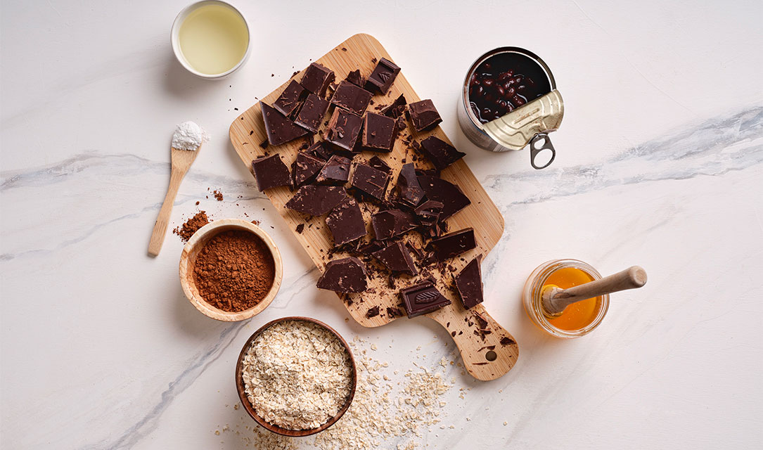 Ingredientes para brownie de chocolate e feijão
