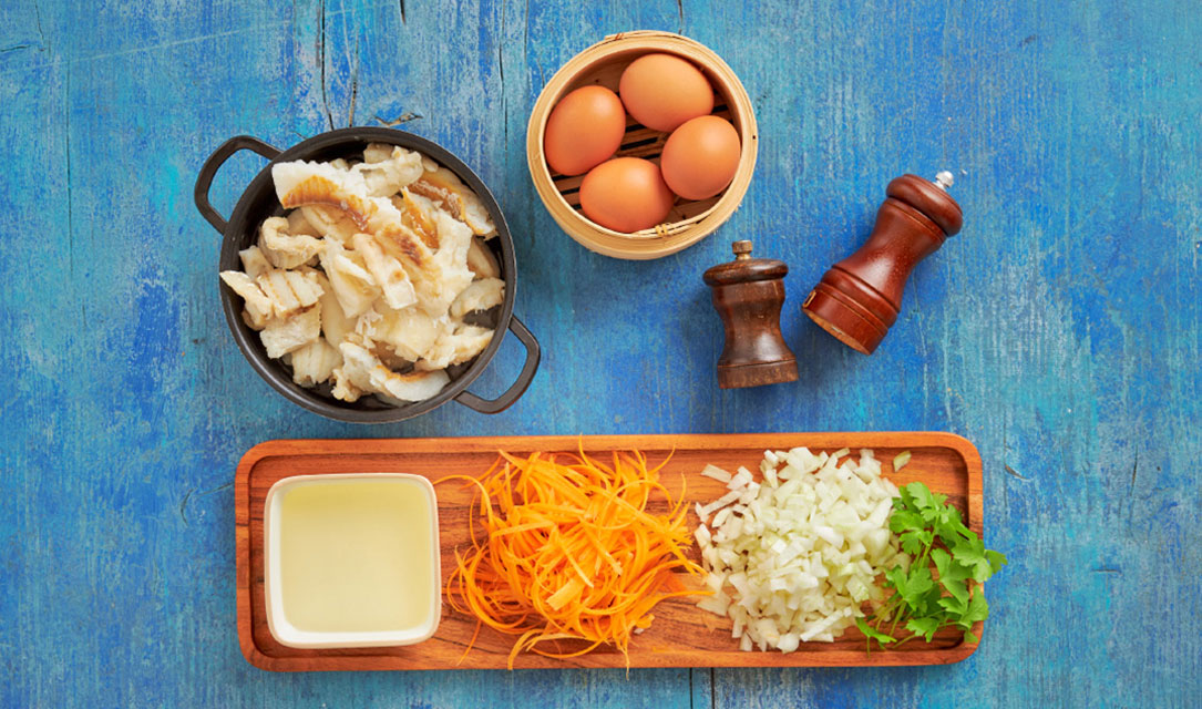 Ingredientes para pataniscas de bacalhau