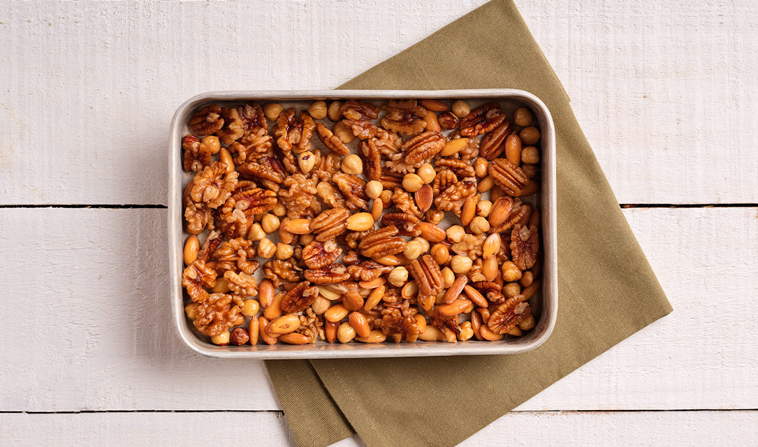 Frutos secos caramelizados em pirex